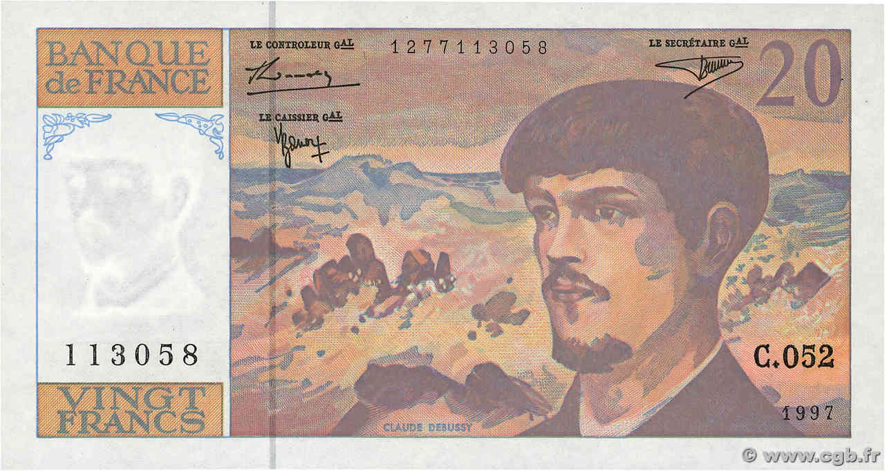 20 Francs DEBUSSY Modifié FRANCIA  1997 F.66ter.02 FDC