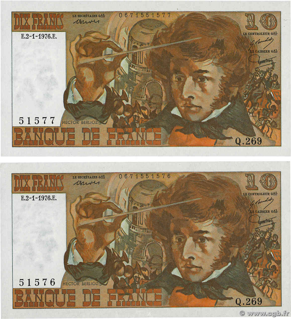 10 Francs BERLIOZ Consécutifs FRANCE  1976 F.63.16 SUP