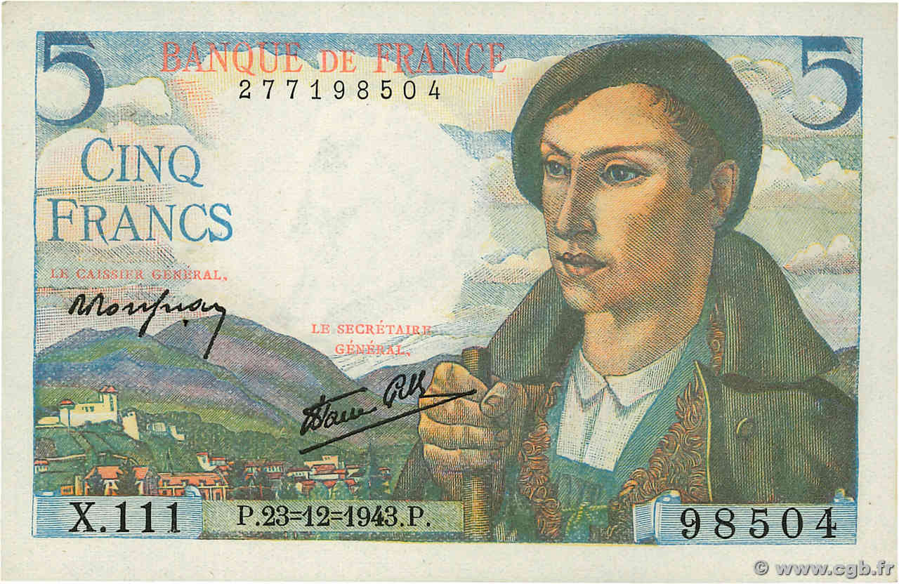 5 Francs BERGER FRANCE  1943 F.05.05 AU