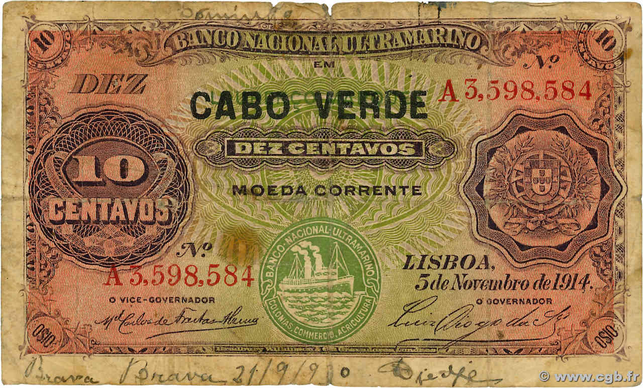 10 Centavos CAPO VERDE  1914 P.20 B