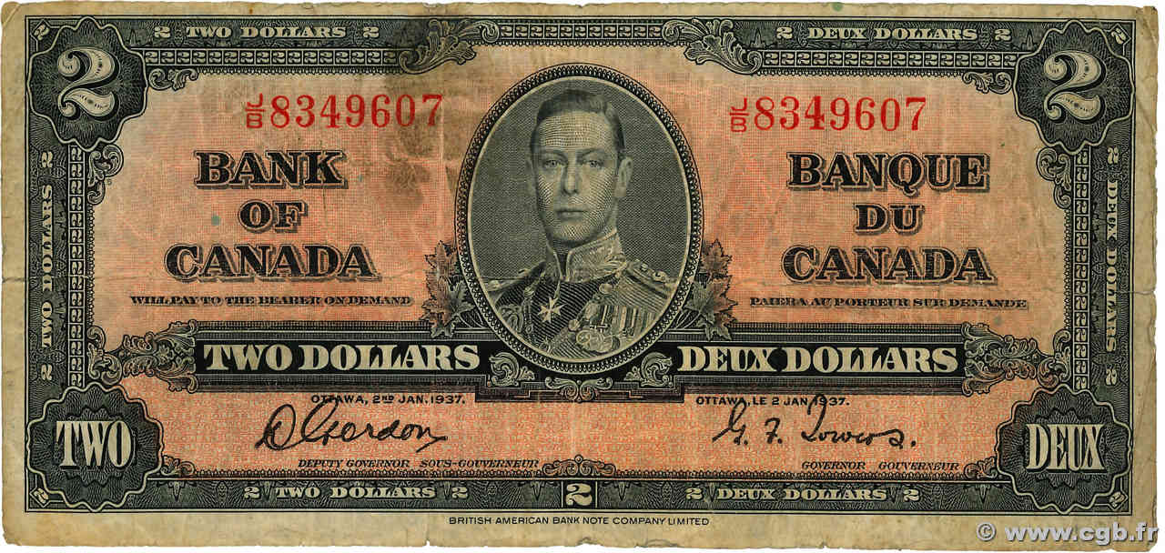 2 Dollars KANADA  1937 P.059b fS