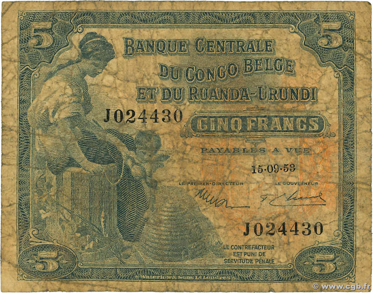 50 Francs CONGO BELGA  1953 P.21 B