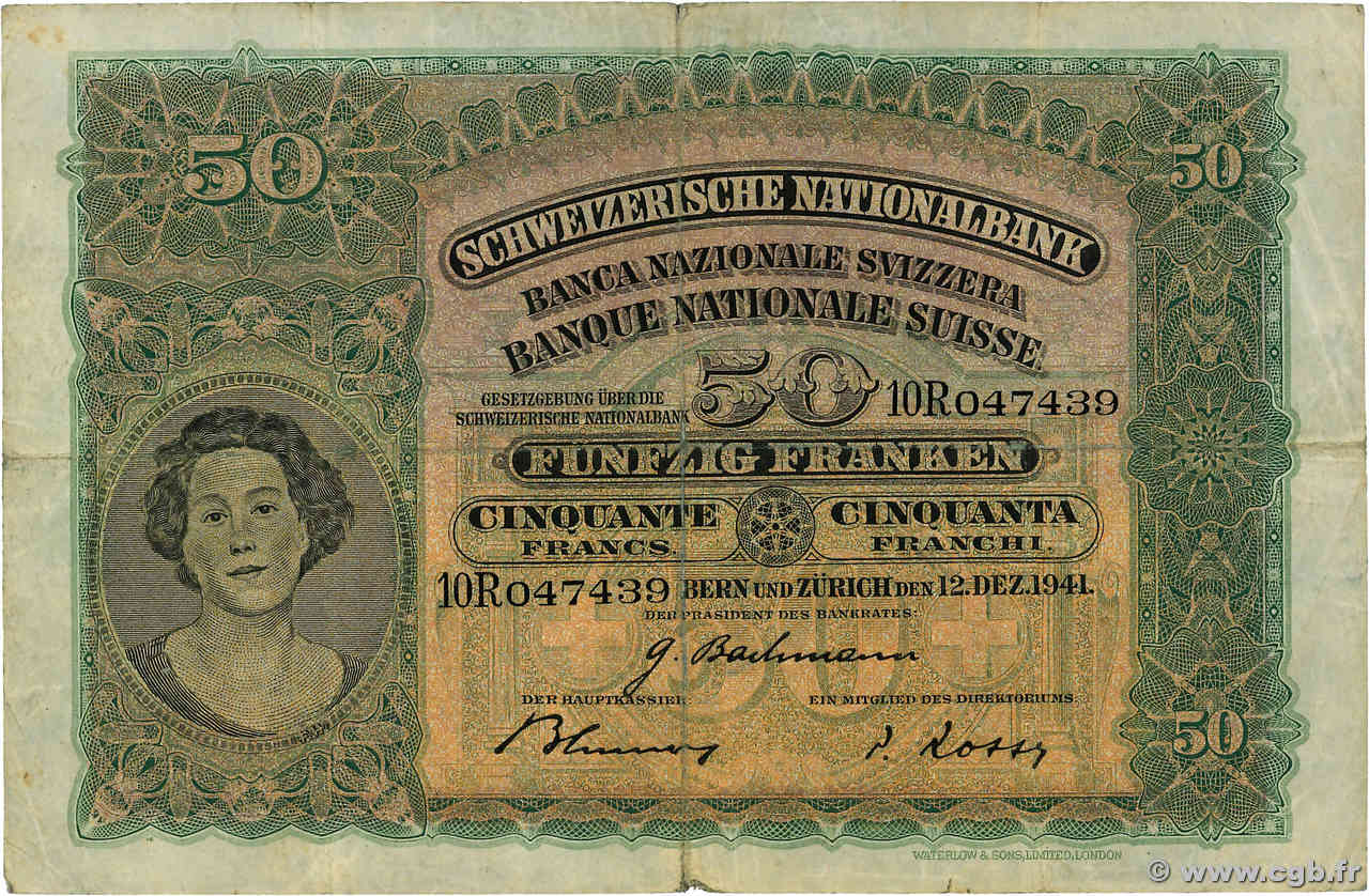 50 Francs SUISSE  1941 P.34l q.BB