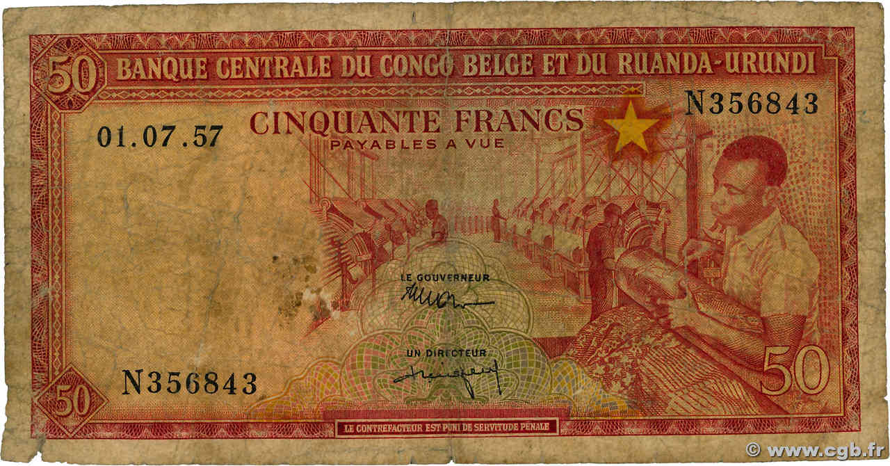 50 Francs CONGO BELGE  1957 P.32 B