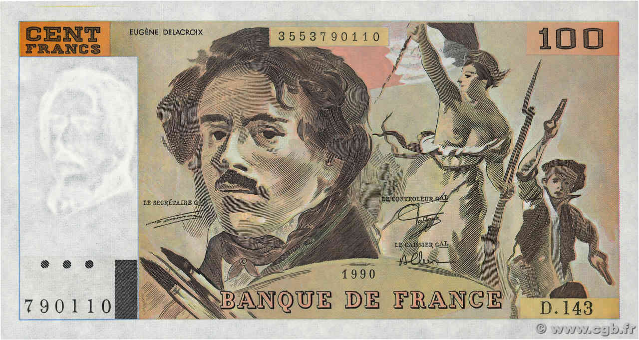 100 Francs DELACROIX imprimé en continu FRANCIA  1990 F.69bis.01bD q.FDC