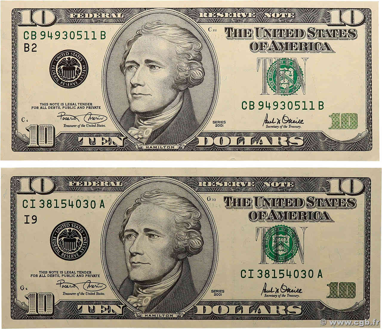 10 Dollars Lot UNITED STATES OF AMERICA New York - Minneapolis 2001 P.511 AU+