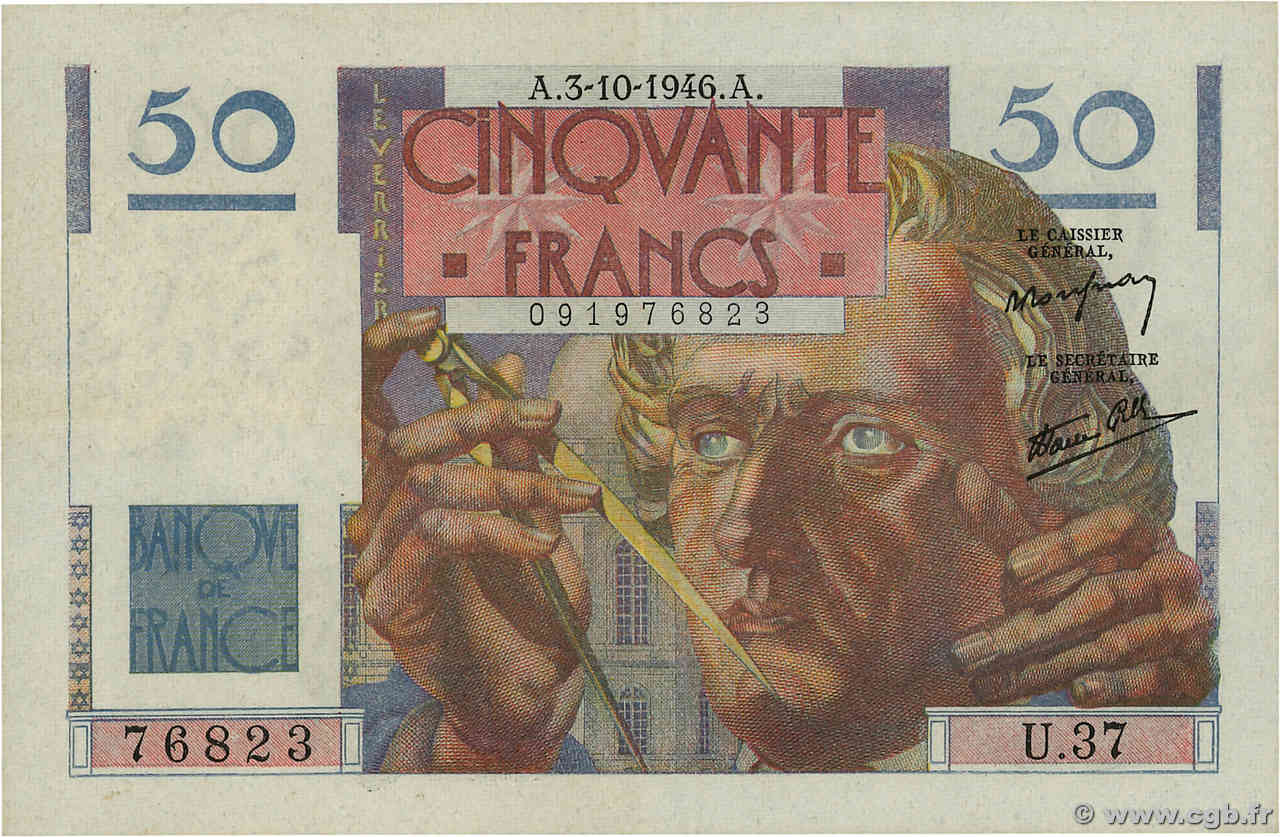 50 Francs LE VERRIER FRANCE  1946 F.20.06 XF-