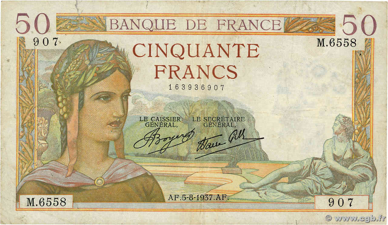 50 Francs CÉRÈS modifié FRANCIA  1937 F.18.01 BC