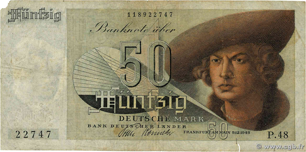 50 Deutsche Mark ALLEMAGNE FÉDÉRALE  1948 P.14a B+