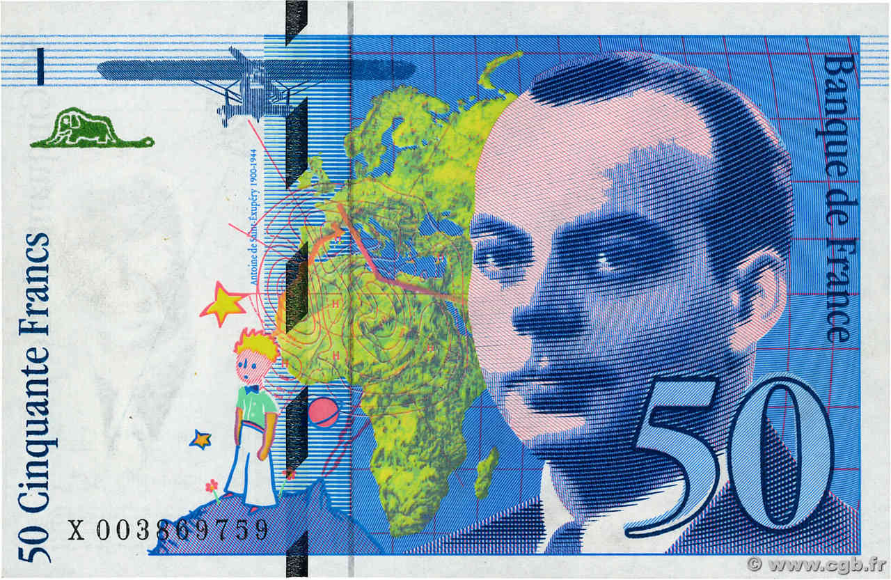 50 Francs SAINT-EXUPÉRY FRANCIA  1992 F.72.01b FDC