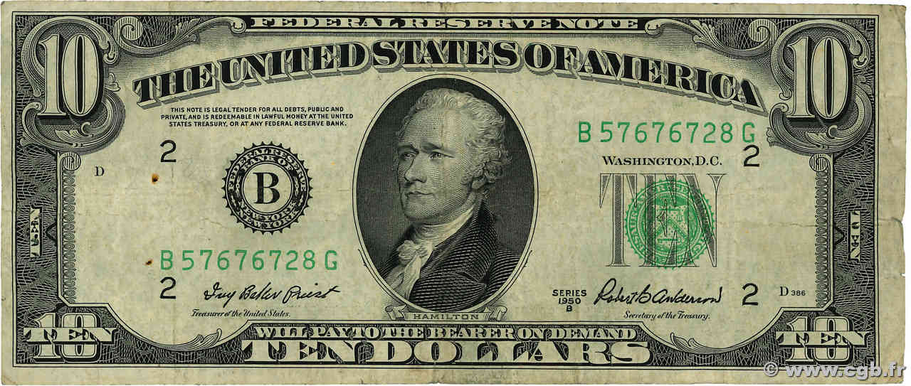 10 Dollars ÉTATS-UNIS D AMÉRIQUE New York  1950 P.439b B+