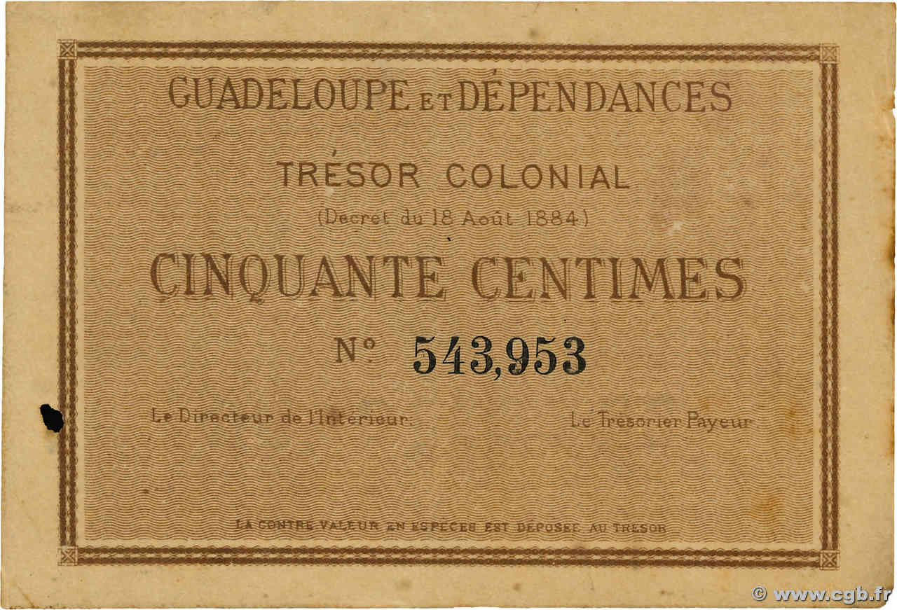 50 Centimes GUADELOUPE  1884 P.01 TTB+
