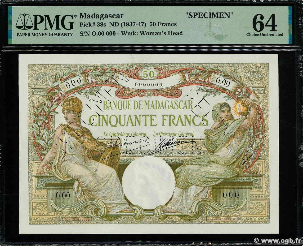 50 Francs Spécimen MADAGASCAR  1948 P.038s UNC-