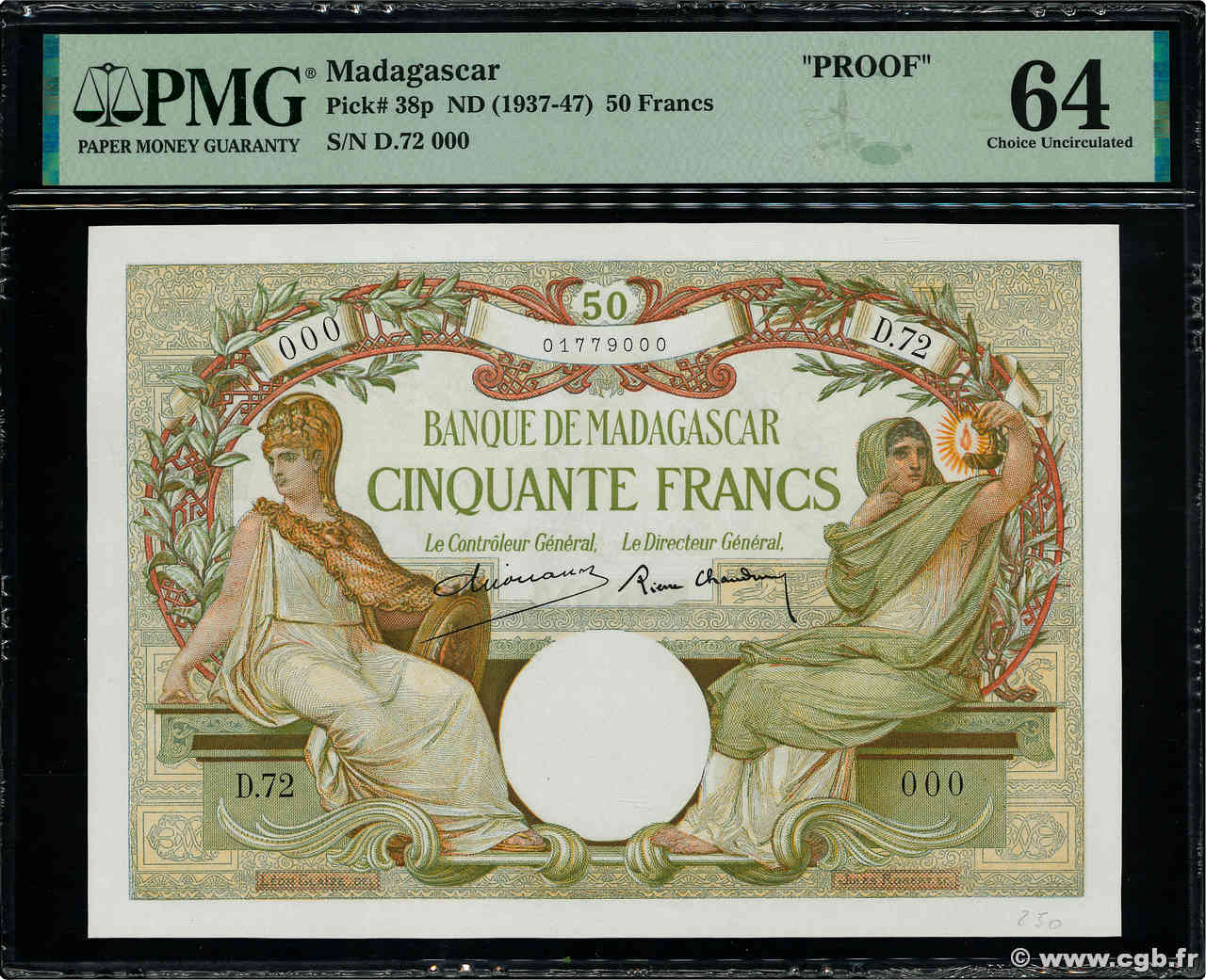 50 Francs Épreuve MADAGASCAR  1937 P.038 pr.NEUF