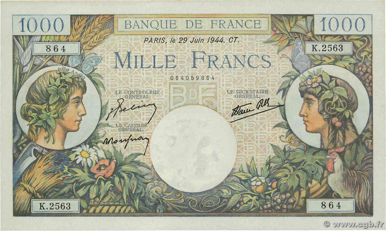 1000 Francs COMMERCE ET INDUSTRIE FRANCE  1944 F.39.09 pr.NEUF