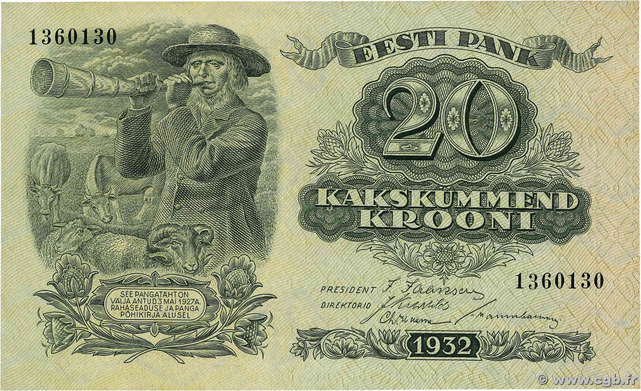 20 Krooni ESTONIE  1932 P.64 pr.NEUF