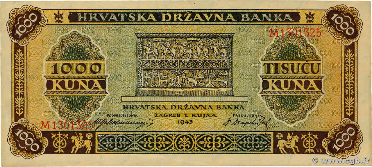 1000 Kuna CROAZIA  1943 P.12 SPL