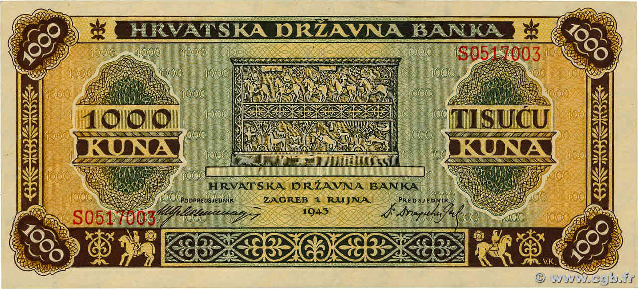 1000 Kuna CROAZIA  1943 P.12 AU