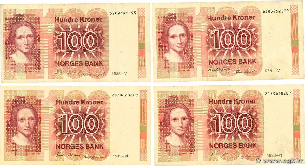 100 Kroner Lot NORVÈGE  1984 P.43b, P.43c, P.43d TTB