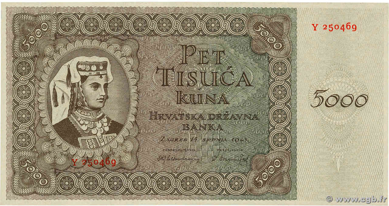 5000 Kuna CROATIA  1943 P.14a UNC