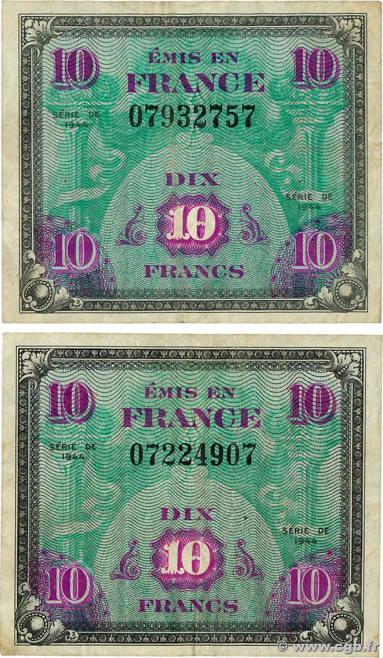 10 Francs DRAPEAU Lot FRANCE  1944 VF.18.01 VF-