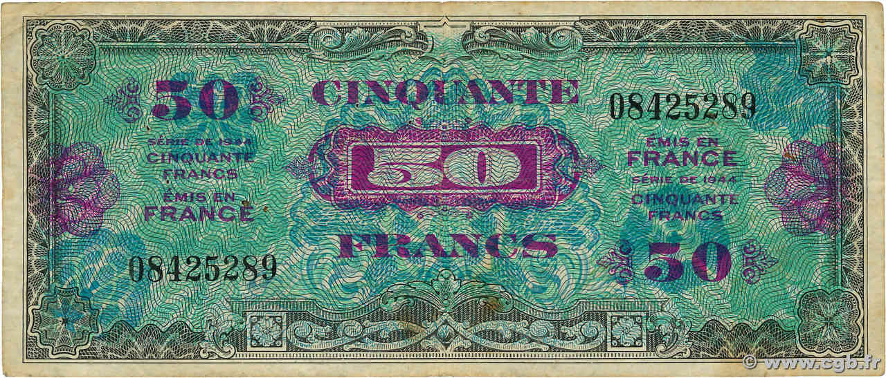 50 Francs DRAPEAU FRANCIA  1944 VF.19.01 q.BB