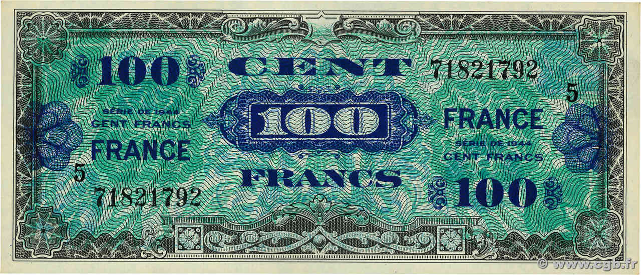 100 Francs FRANCE FRANKREICH  1945 VF.25.05 VZ