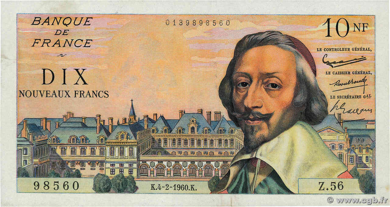 10 Nouveaux Francs RICHELIEU FRANCIA  1960 F.57.05 MBC