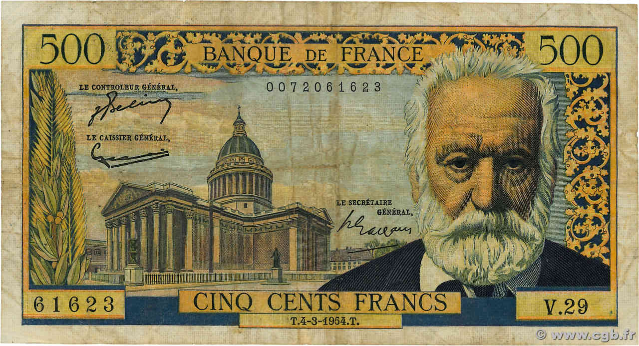 500 Francs VICTOR HUGO FRANCIA  1954 F.35.02 q.MB