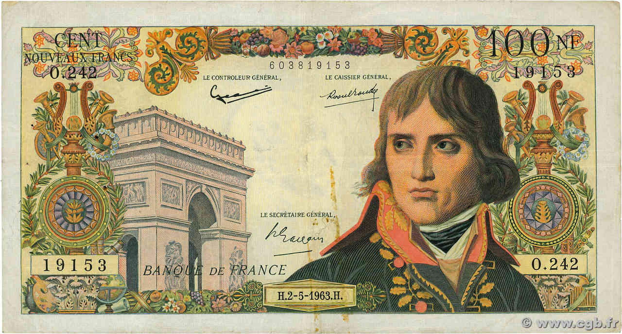 100 Nouveaux Francs BONAPARTE FRANCIA  1963 F.59.21 BC+