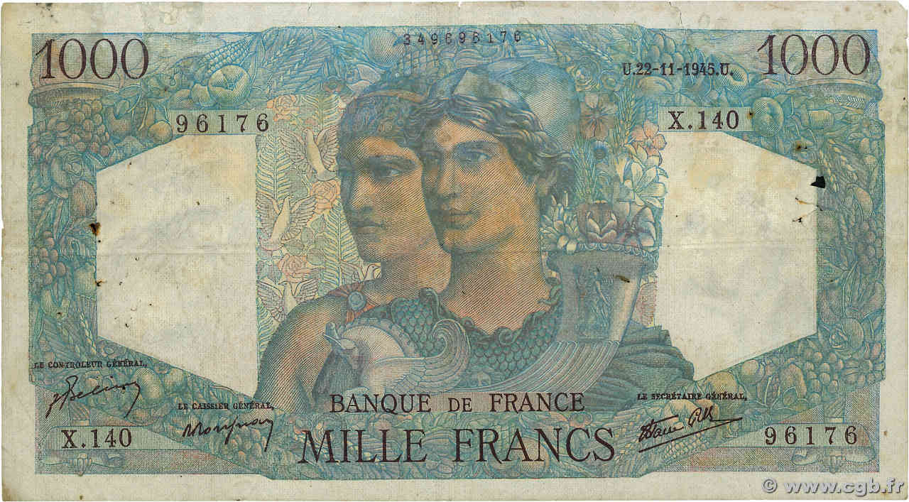 1000 Francs MINERVE ET HERCULE FRANCE  1945 F.41.08 F