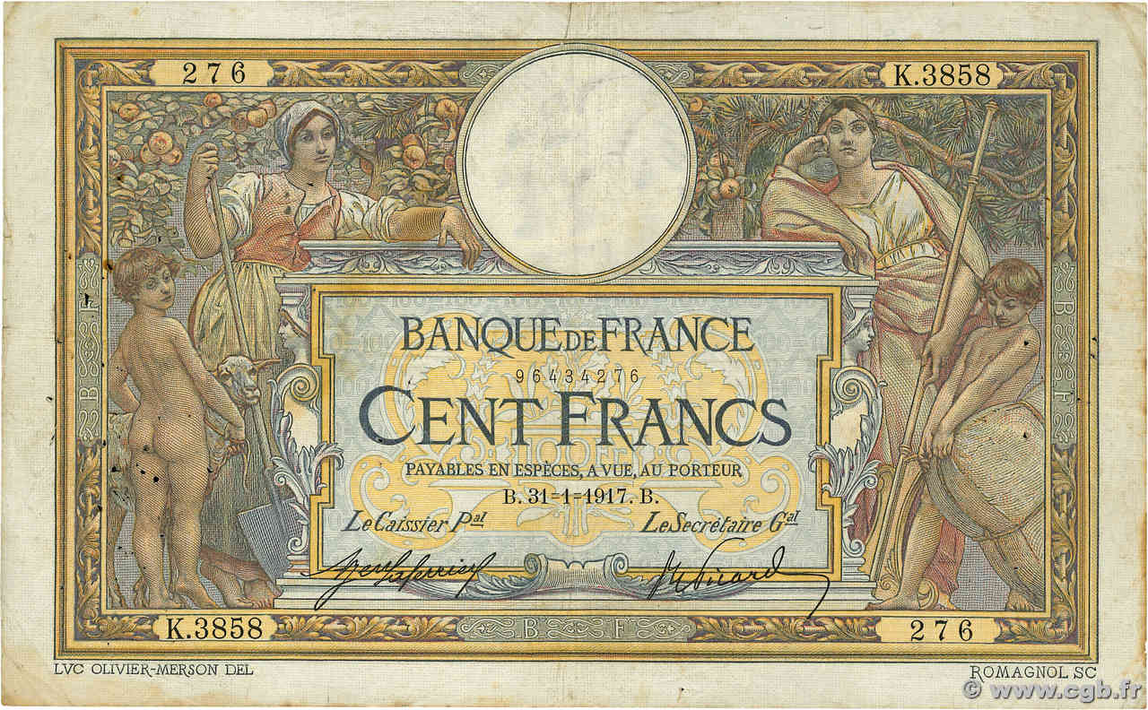 100 Francs LUC OLIVIER MERSON sans LOM FRANCIA  1917 F.23.09 MB