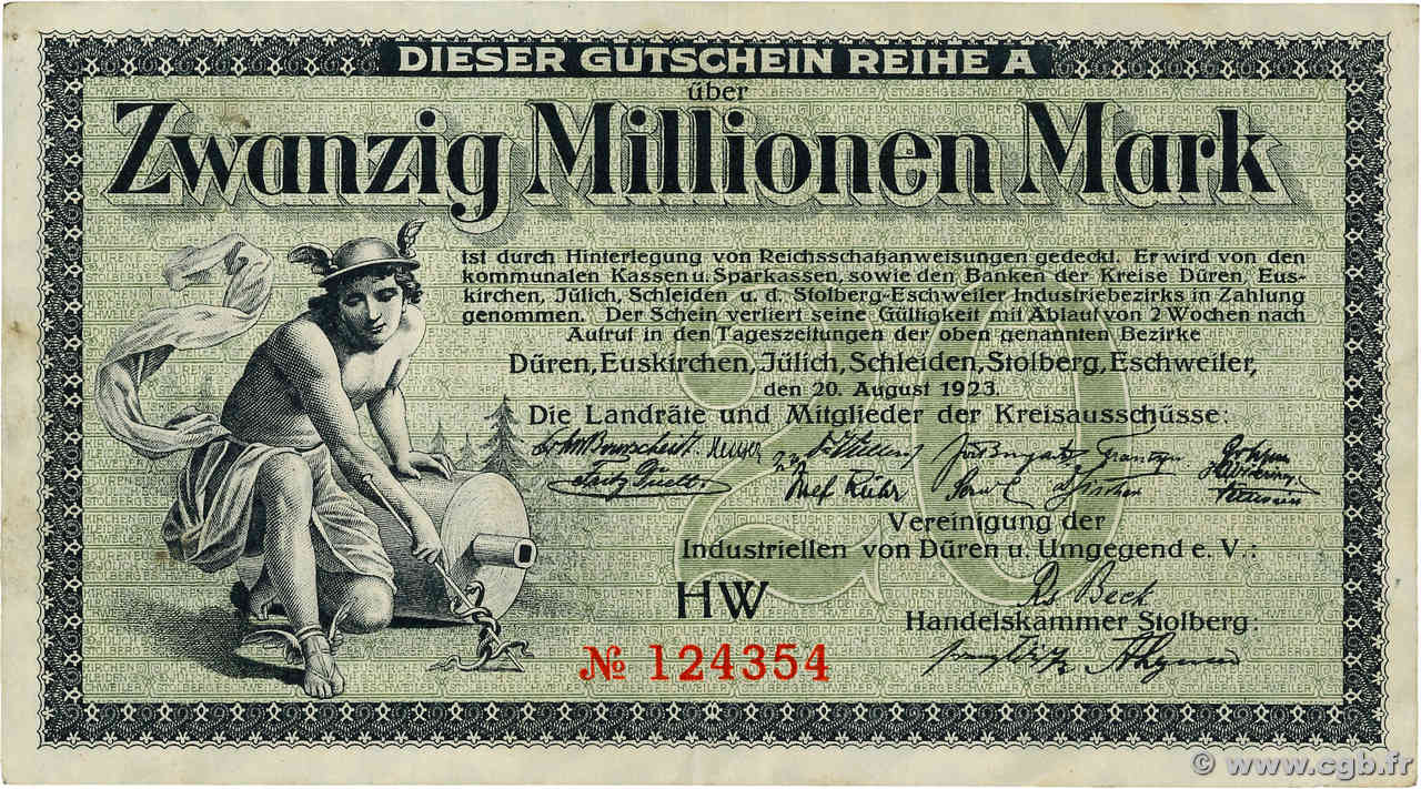20 Millions Marks ALLEMAGNE  1923 P.- pr.SUP