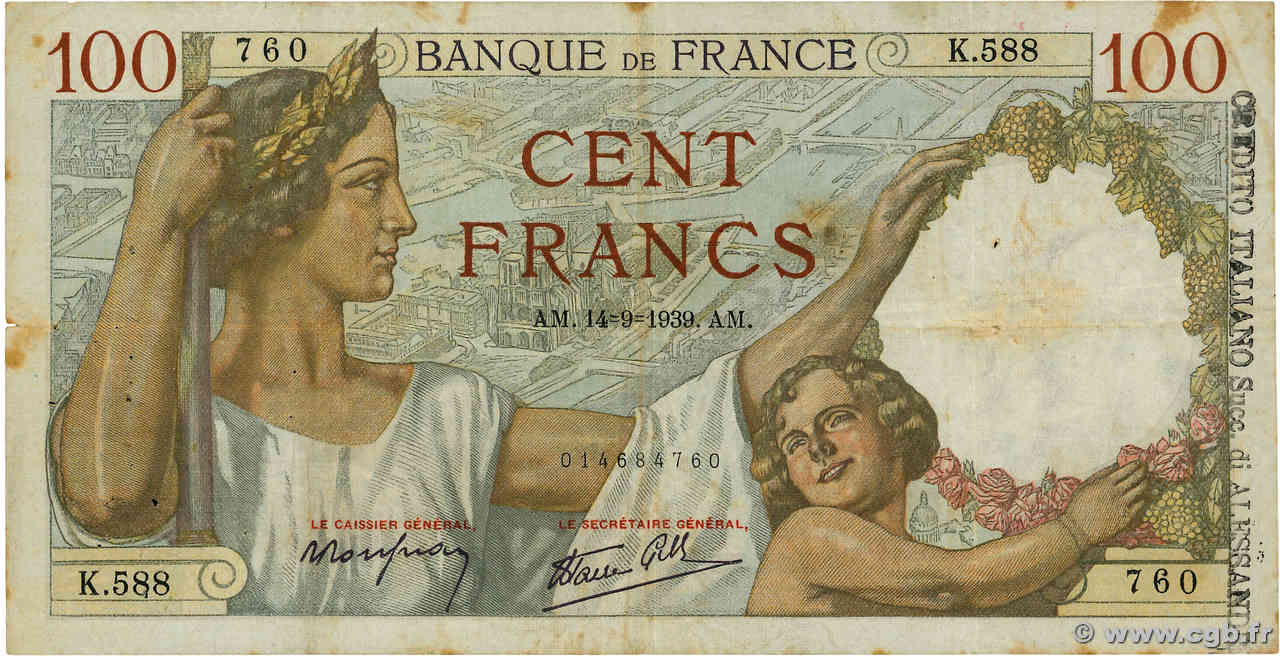 100 Francs SULLY FRANKREICH  1939 F.26.06 S