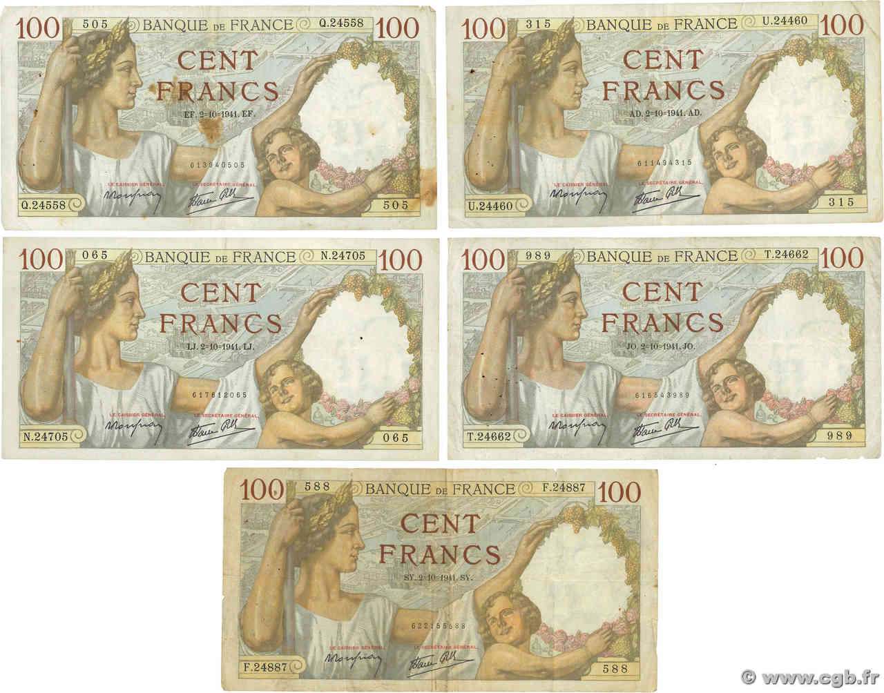 100 Francs SULLY Lot FRANCIA  1941 F.26.58 MB