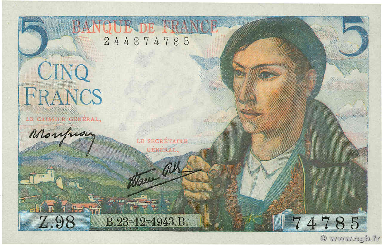 5 Francs BERGER FRANCIA  1943 F.05.05 FDC