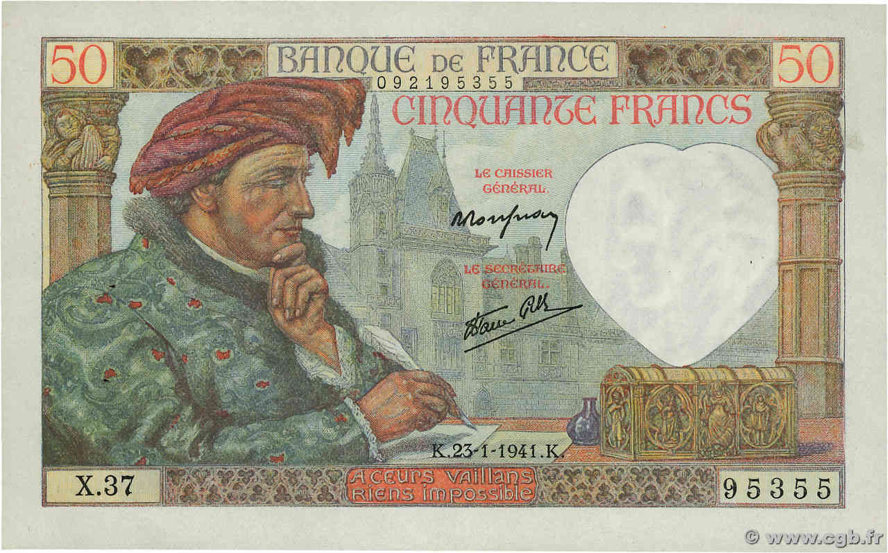 50 Francs JACQUES CŒUR FRANCIA  1941 F.19.05 AU