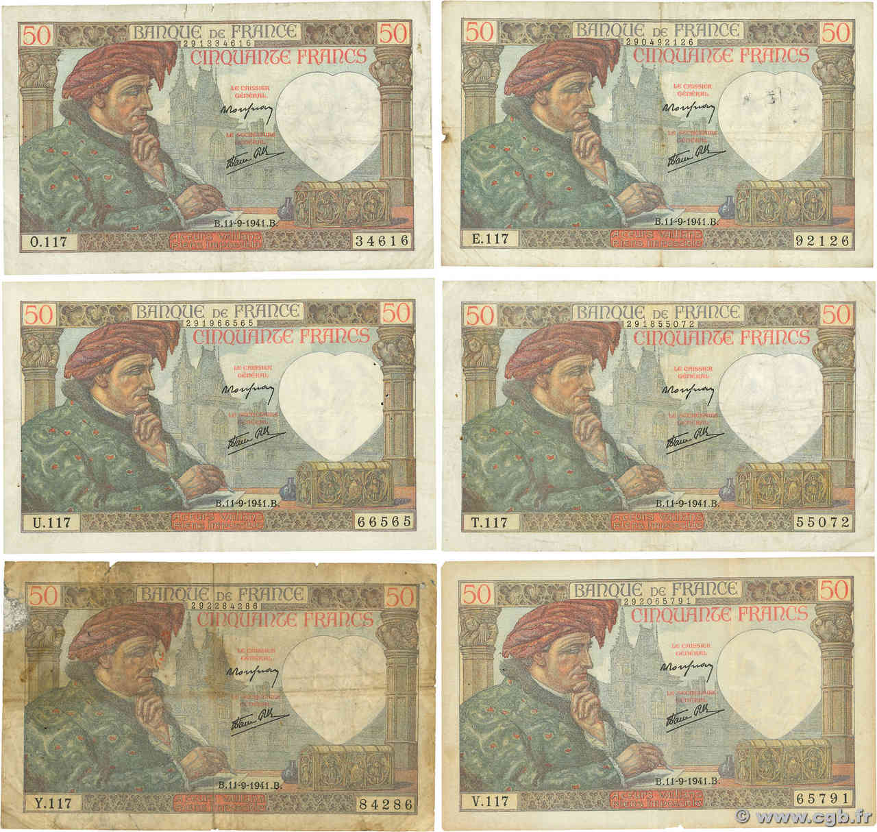 50 Francs JACQUES CŒUR Lot FRANCE  1941 F.19.14 F