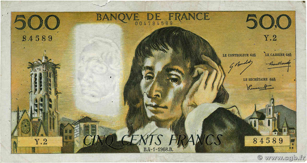 500 Francs PASCAL FRANCE  1968 F.71.01 TB