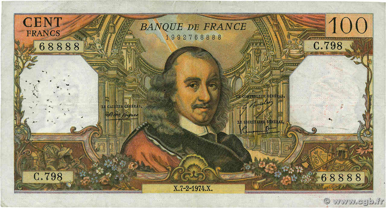 100 Francs CORNEILLE FRANCIA  1974 F.65.45 MB