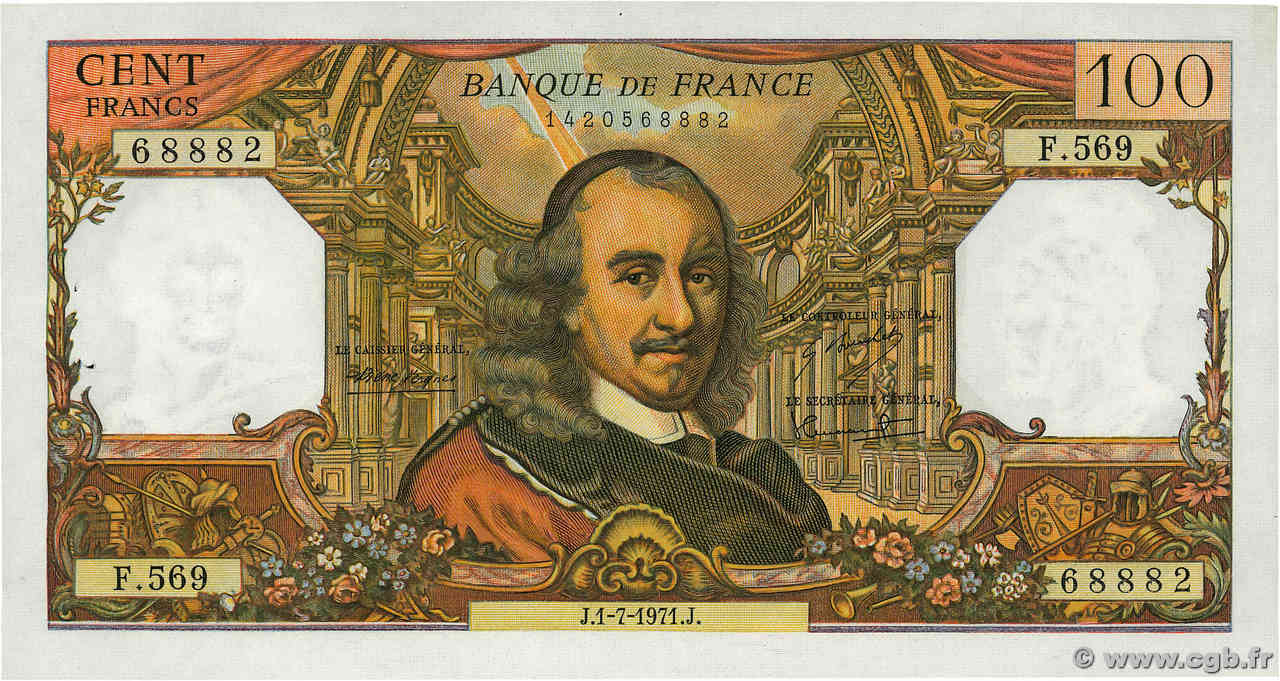 100 Francs CORNEILLE FRANCIA  1971 F.65.36 SPL+