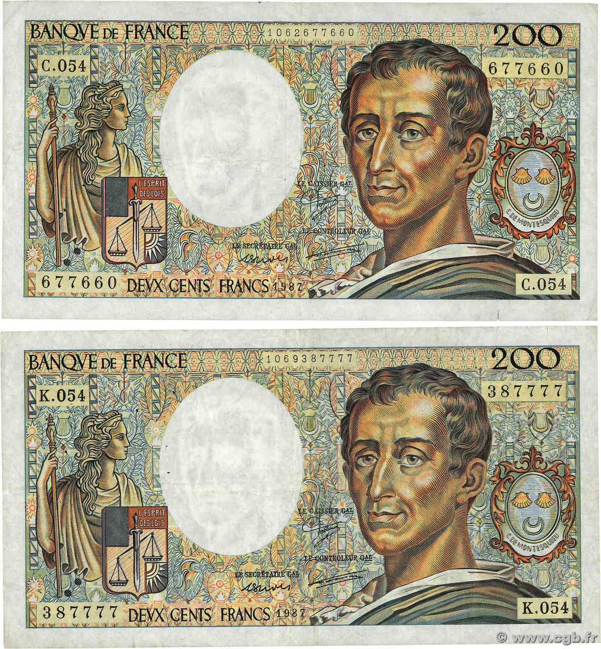 200 Francs MONTESQUIEU Lot FRANCIA  1987 F.70.07 q.BB