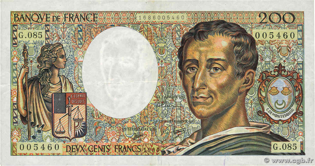 200 Francs MONTESQUIEU FRANCIA  1990 F.70.10a BC+