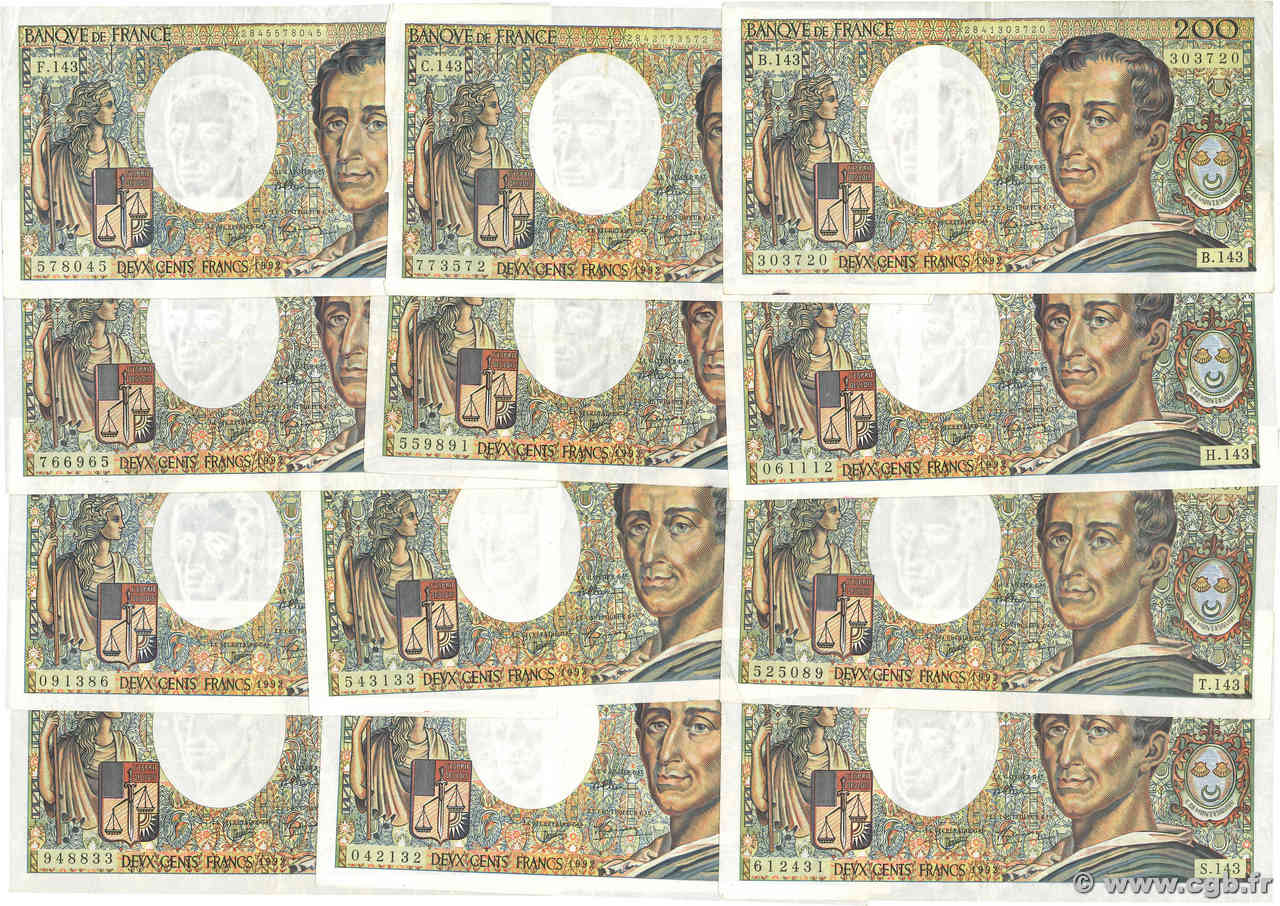 200 Francs MONTESQUIEU Lot FRANCIA  1992 F.70.12c MB