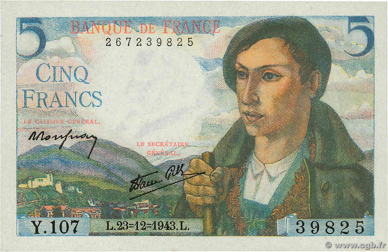 5 Francs BERGER FRANKREICH  1943 F.05.05 ST