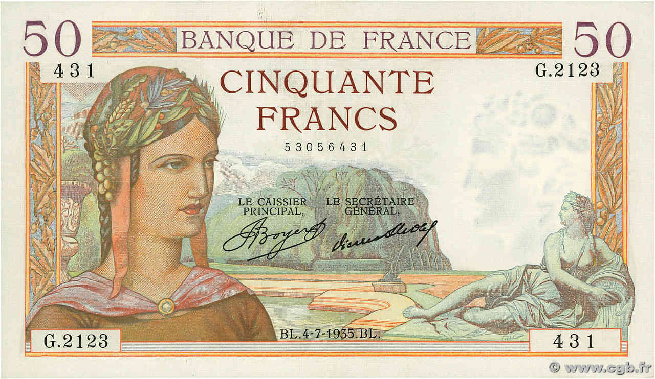 50 Francs CÉRÈS FRANCE  1935 F.17.12 XF+