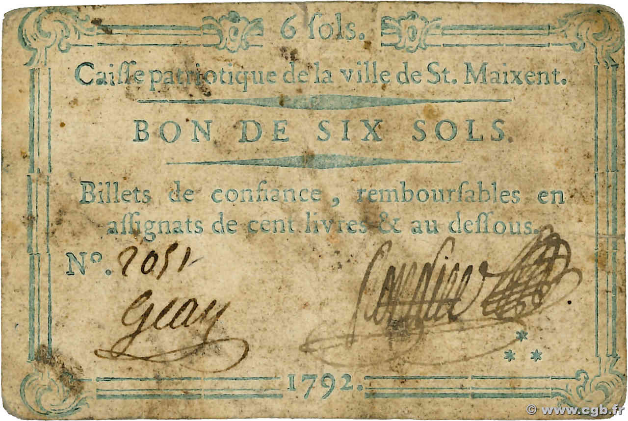 6 Sols FRANCE regionalism and various Saint-Maixent 1792 Kc.79.068 F