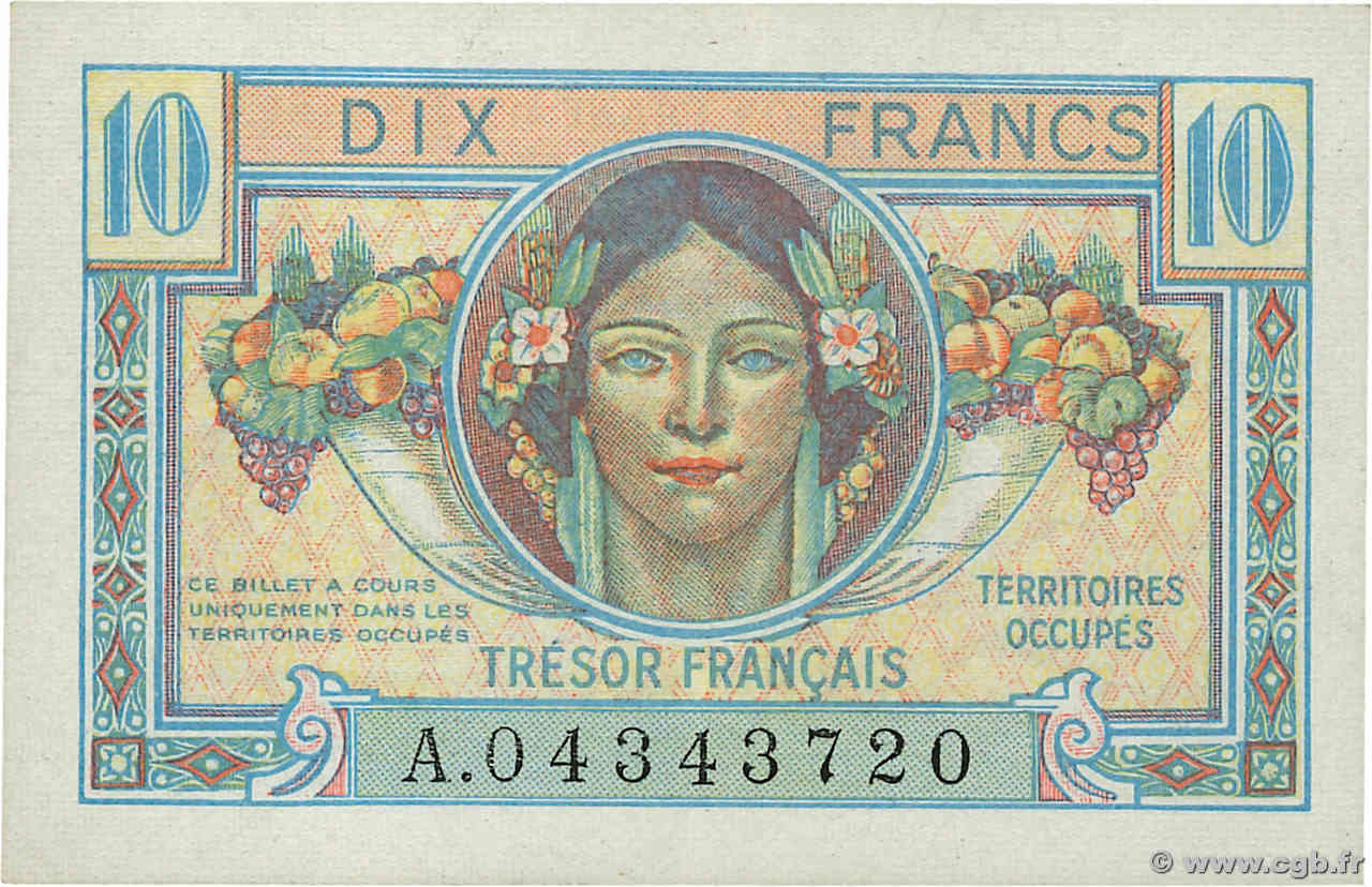 10 Francs TRÉSOR FRANÇAIS FRANKREICH  1947 VF.30.01 fST