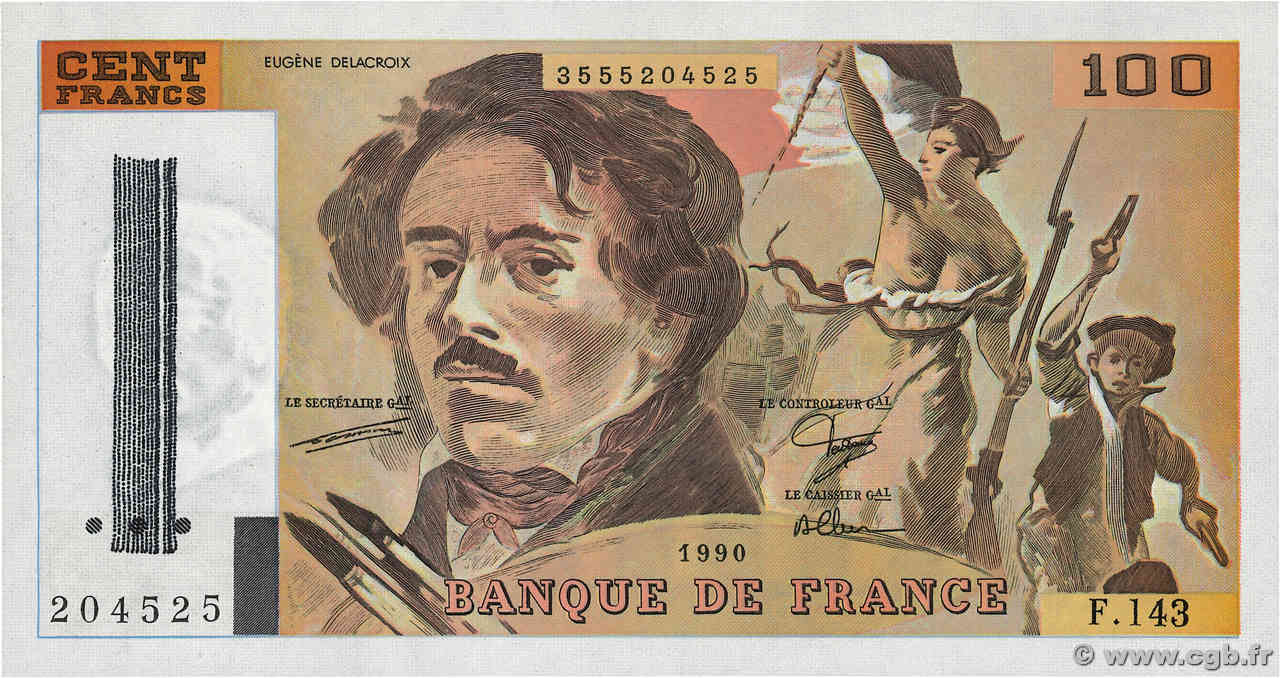 100 Francs DELACROIX imprimé en continu FRANKREICH  1990 F.69bis.01bF- fST+