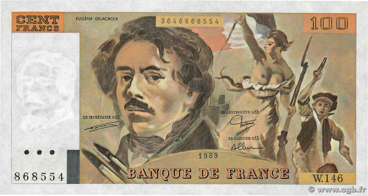 100 Francs DELACROIX modifié FRANCIA  1989 F.69.13c SC+